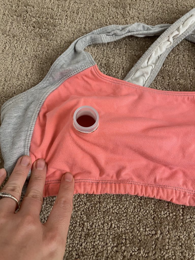flange tunnel in hole on sports bra