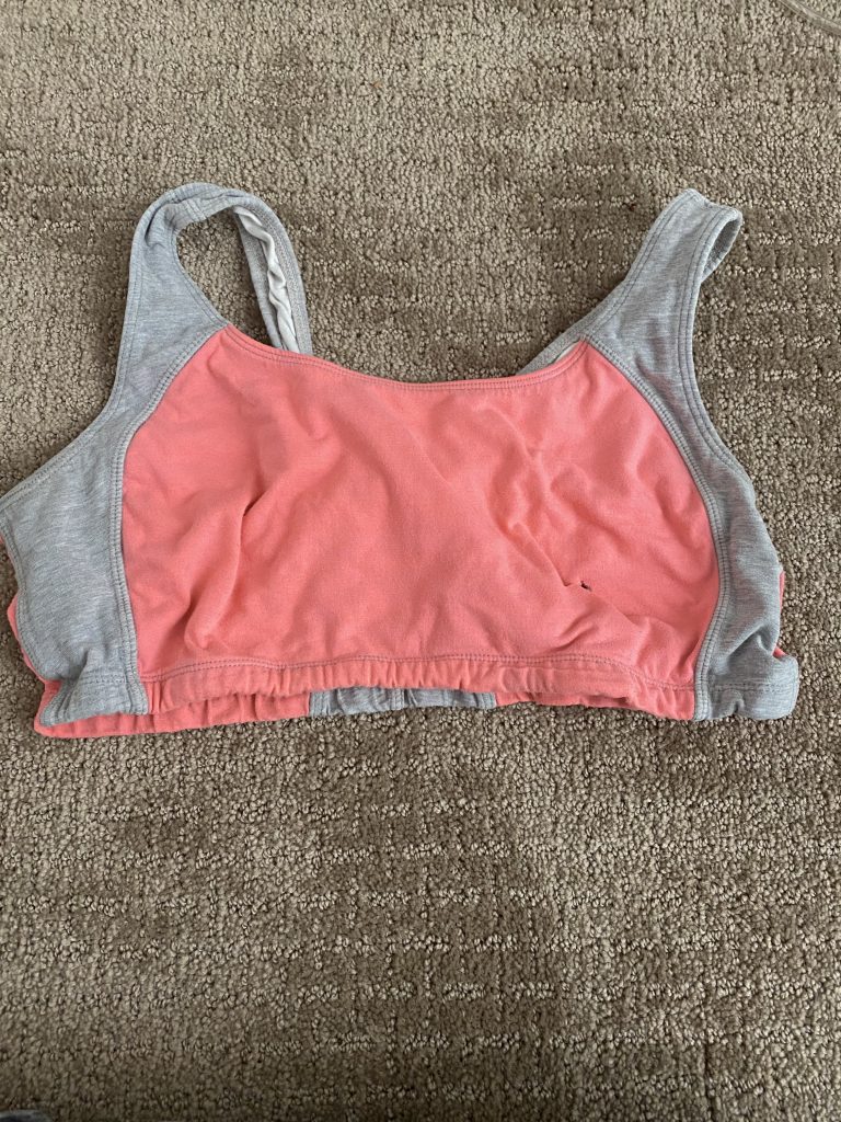 pink and gray sports bra
