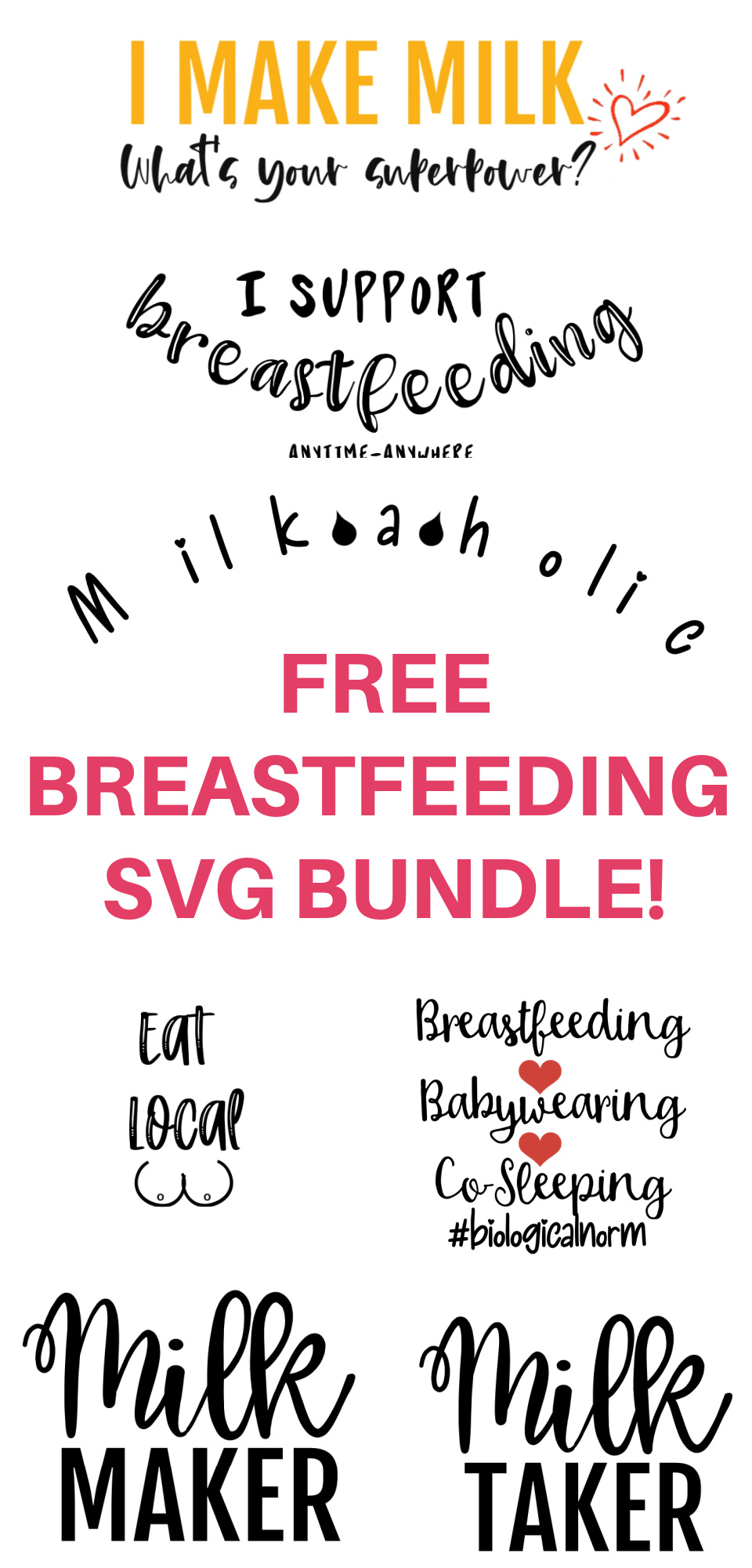 Celebrate breastfeeding with one of these free breastfeeding SVG files (also available as JPG). Add them to t-shirts, onesies, bibs, walls...whatever you want!