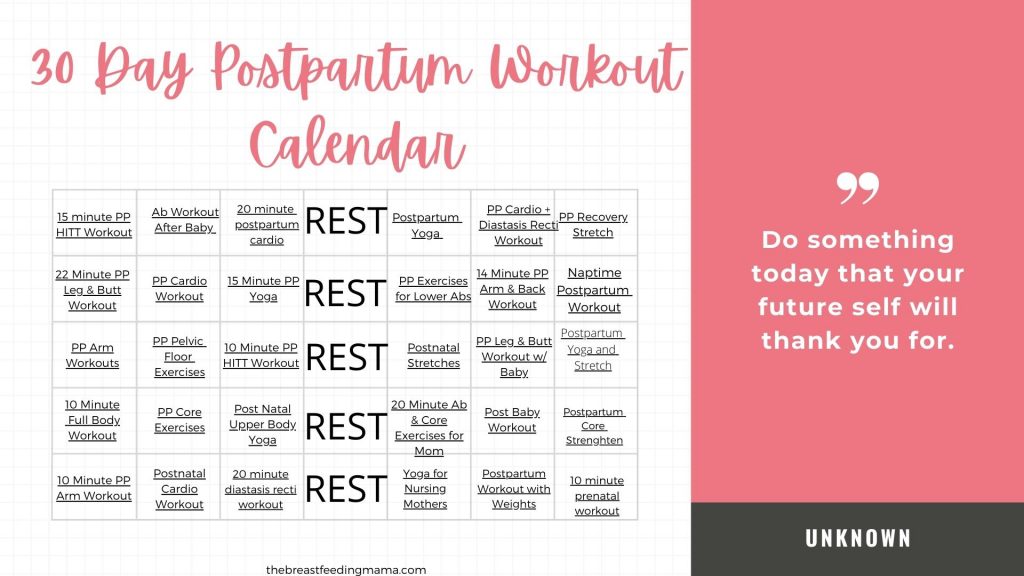 Free 30 Day Postpartum Workout Plan - The Breastfeeding Mama