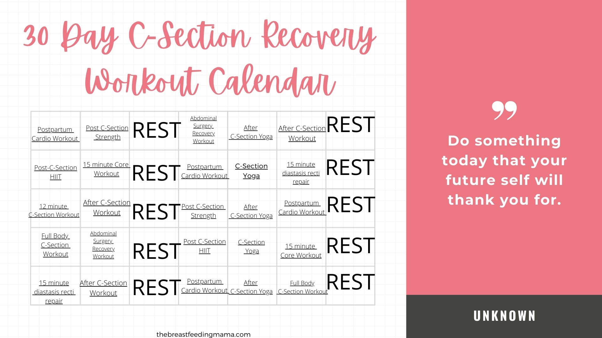 Free 30 Day C-Section Recovery Workout Plan - The Breastfeeding Mama